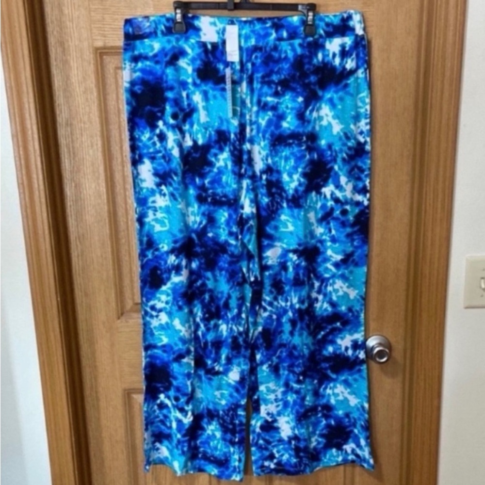 Blue Tie-Dye Wide Leg Pants New Swimsuits For All Beach Coverup 2X 3X lounge